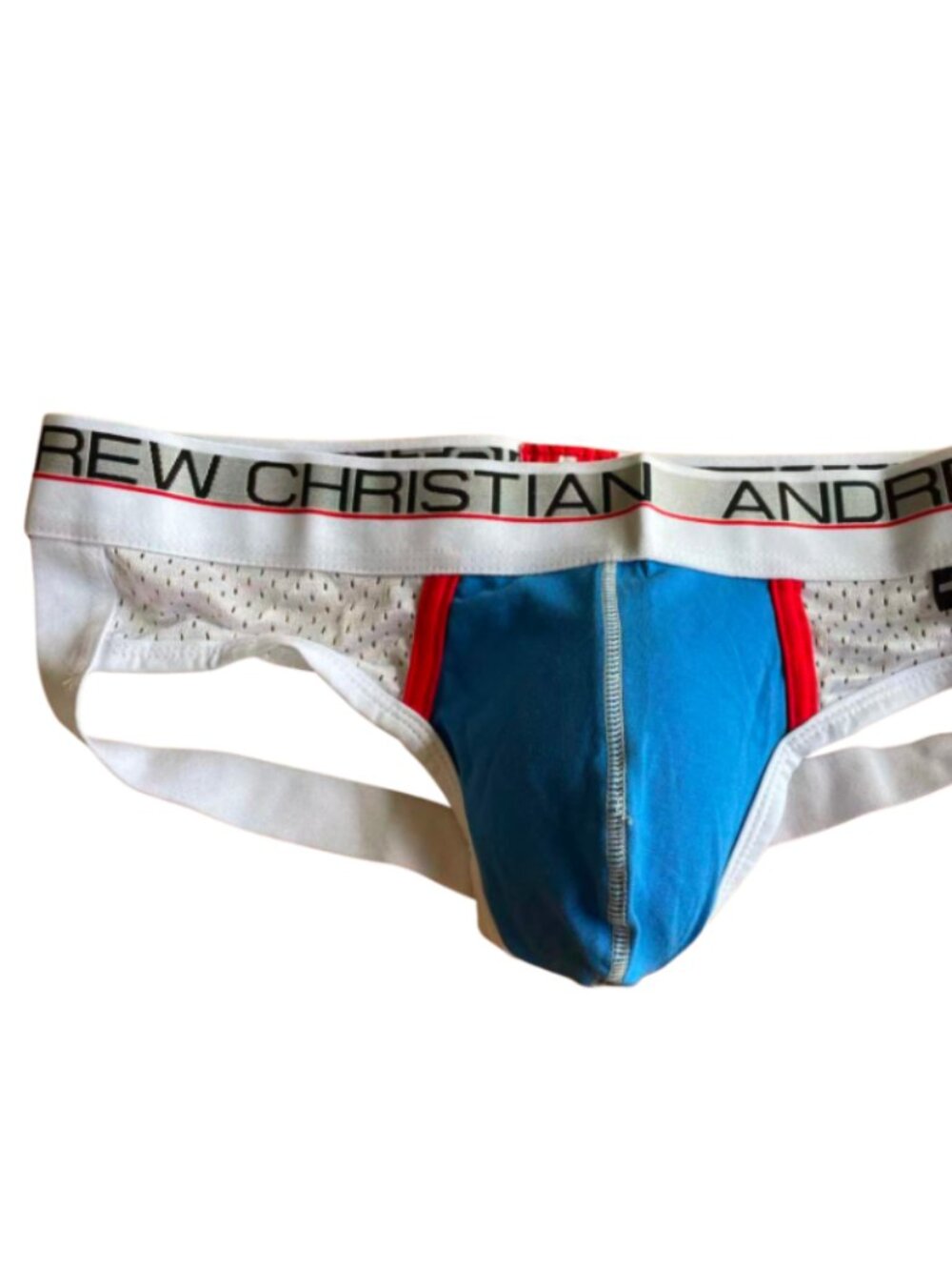 Andrew Christian Blue Jockstrap Brief with White and Red Trim